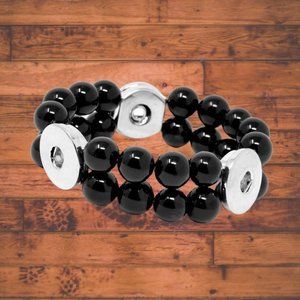 Black Bead Snap Button Bracelet fits 3 Snap Buttons